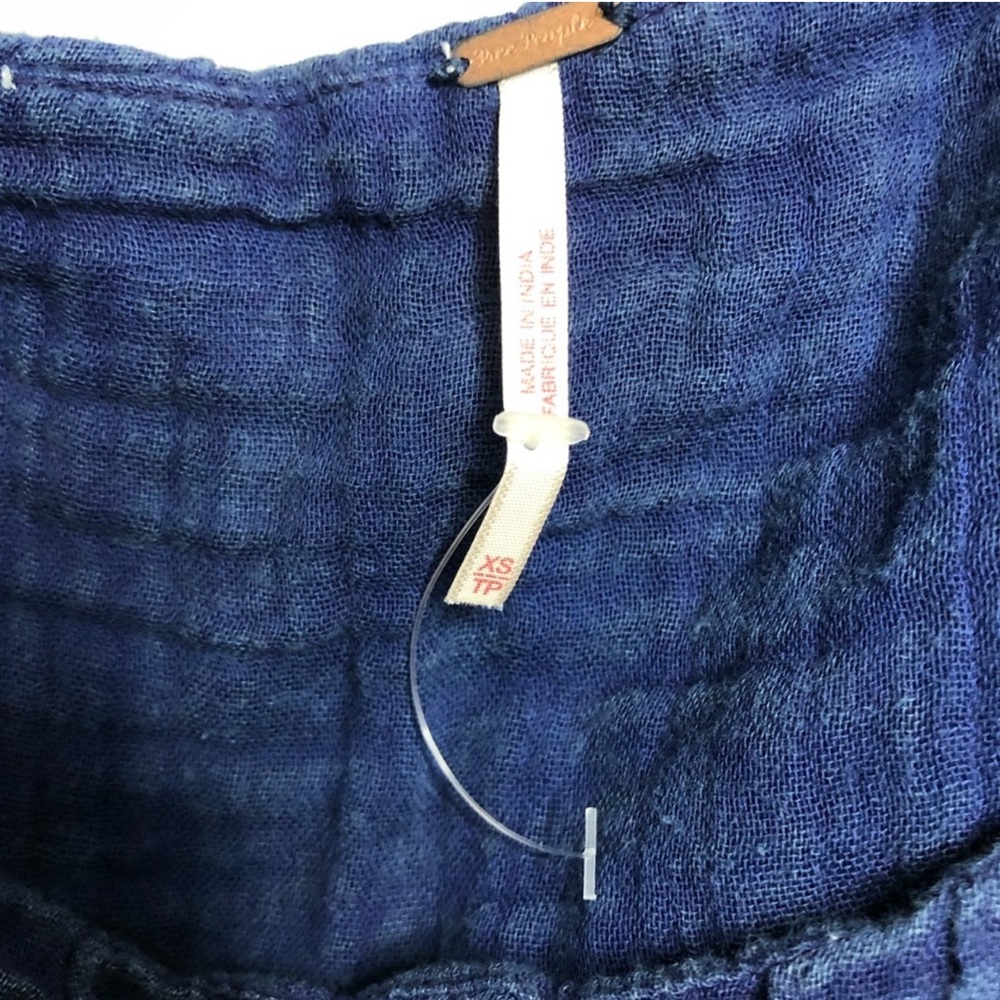 Free People Denim Distressed Blue Smocked Mini Dress Tunic Cotton - Picture 11 of 16